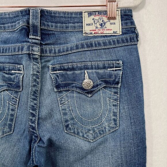 Vintage True Religion Jeans Women 28 Blue Boot Cut Distressed Rhinestones Y2K - Picture 15 of 15
